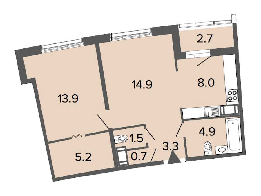 Однокомнатная квартира в : площадь 52.4 м2 , этаж: 5 – купить в Санкт-Петербурге
